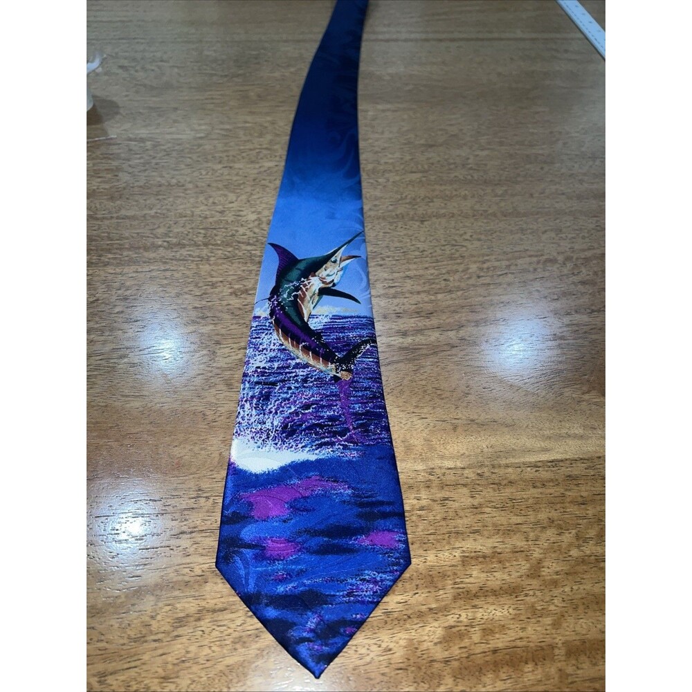 Fratello Men’s Tie Swordfish - Handmade - Vibrant Colors - 58” x 3 1/2” - Picture 3 of 5